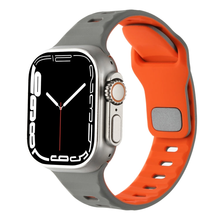 For Apple Watch 46mm / 49mm / 45mm / 44mm Horizontal Stripes Two-Color Silicone Watch Band(Grey Orange) by bashfashion