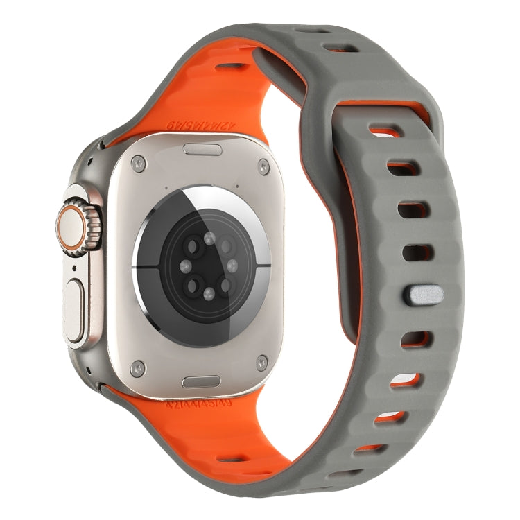 For Apple Watch 46mm / 49mm / 45mm / 44mm Horizontal Stripes Two-Color Silicone Watch Band(Grey Orange) by bashfashion