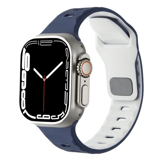 For Apple Watch 46mm / 49mm / 45mm / 44mm Horizontal Stripes Two-Color Silicone Watch Band(Midnight Blue White) by bashfashion