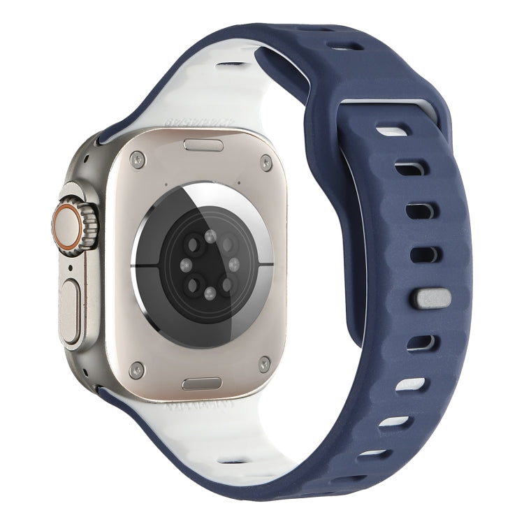 For Apple Watch 46mm / 49mm / 45mm / 44mm Horizontal Stripes Two-Color Silicone Watch Band(Midnight Blue White) by bashfashion