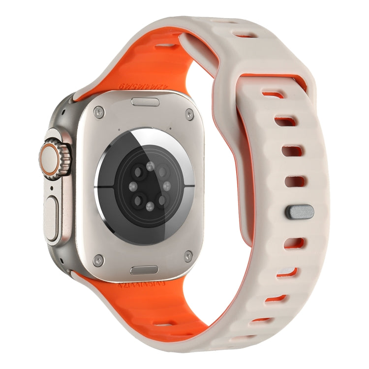 For Apple Watch 46mm / 49mm / 45mm / 44mm Horizontal Stripes Two-Color Silicone Watch Band(Starlight Orange) by bashfashion