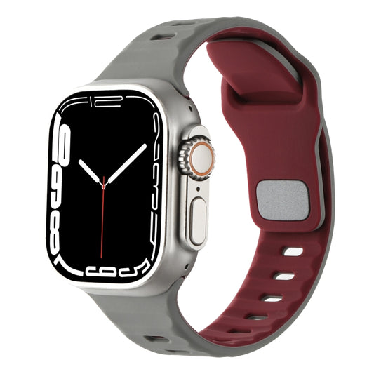 For Apple Watch 46mm / 49mm / 45mm / 44mm Horizontal Stripes Two-Color Silicone Watch Band(Grey Wine Red) by bashfashion