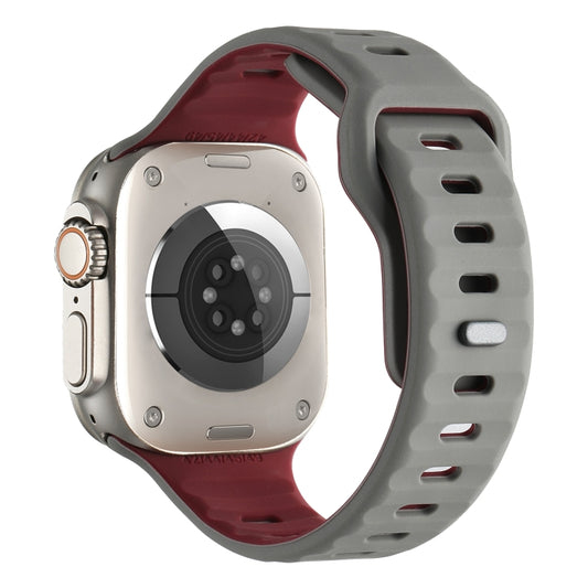 For Apple Watch 46mm / 49mm / 45mm / 44mm Horizontal Stripes Two-Color Silicone Watch Band(Grey Wine Red) by bashfashion