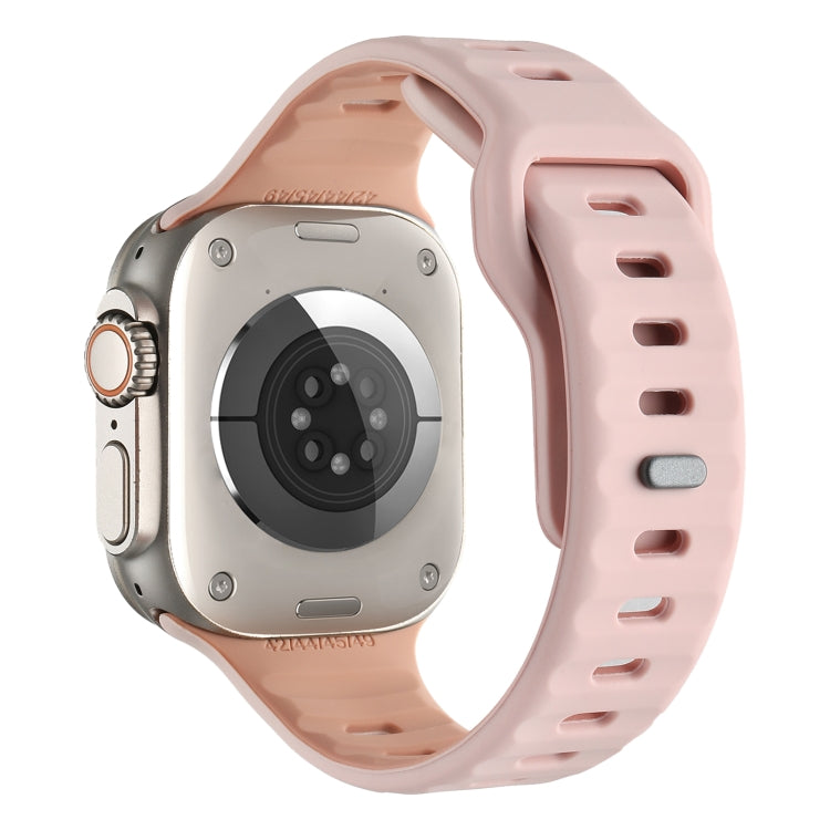For Apple Watch 46mm / 49mm / 45mm / 44mm Horizontal Stripes Two-Color Silicone Watch Band(Pink Sand) by bashfashion