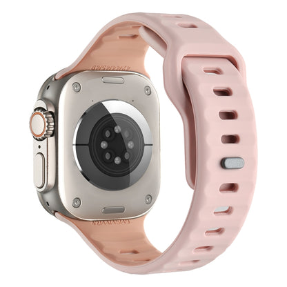 For Apple Watch 46mm / 49mm / 45mm / 44mm Horizontal Stripes Two-Color Silicone Watch Band(Pink Sand) by bashfashion