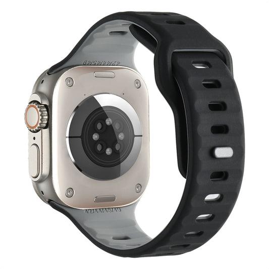 For Apple Watch 42mm / 41mm / 40mm / 38mm Horizontal Stripes Two-Color Silicone Watch Band(Black Grey) by bashfashion