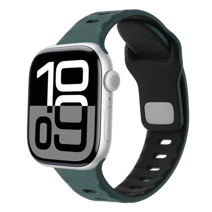 For Apple Watch 42mm / 41mm / 40mm / 38mm Horizontal Stripes Two-Color Silicone Watch Band(Deep Green Black) by bashfashion