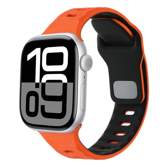 For Apple Watch 42mm / 41mm / 40mm / 38mm Horizontal Stripes Two-Color Silicone Watch Band(Orange Black) by bashfashion