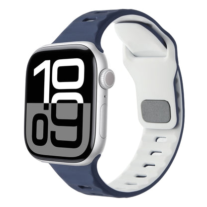 For Apple Watch 42mm / 41mm / 40mm / 38mm Horizontal Stripes Two-Color Silicone Watch Band(Midnight Blue White) by bashfashion