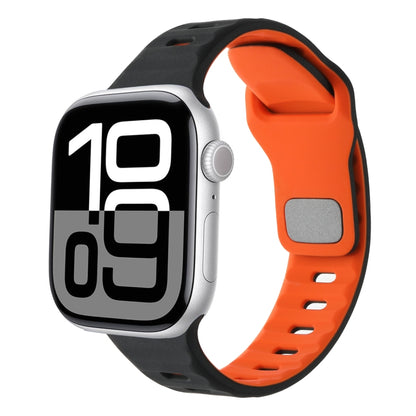 For Apple Watch 42mm / 41mm / 40mm / 38mm Horizontal Stripes Two-Color Silicone Watch Band(Black Orange) by bashfashion