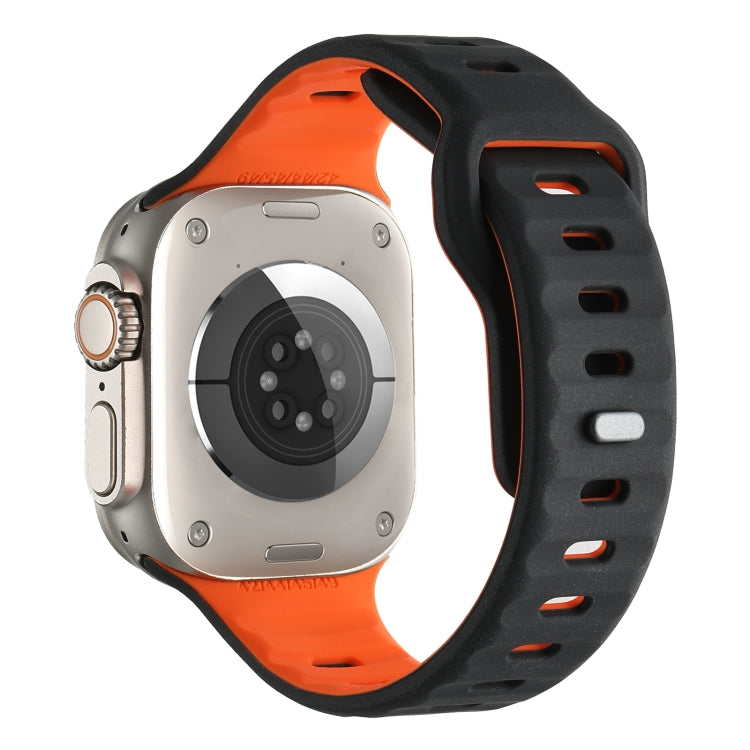 For Apple Watch 42mm / 41mm / 40mm / 38mm Horizontal Stripes Two-Color Silicone Watch Band(Black Orange) by bashfashion
