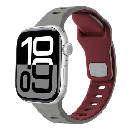 For Apple Watch 42mm / 41mm / 40mm / 38mm Horizontal Stripes Two-Color Silicone Watch Band(Grey Wine Red) by bashfashion