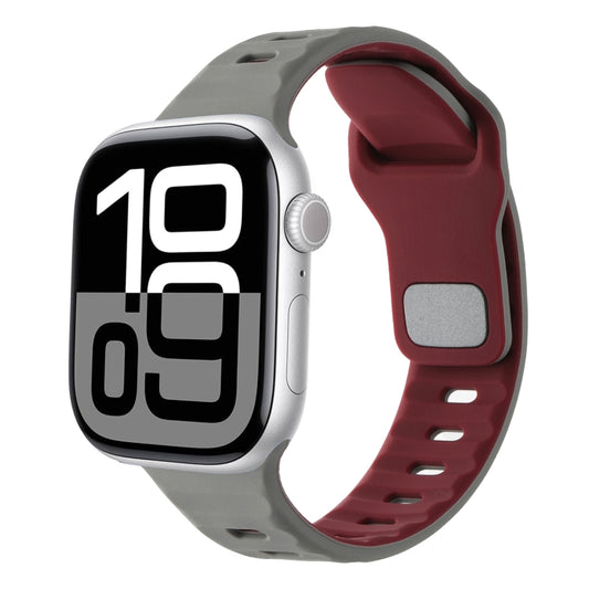 For Apple Watch 42mm / 41mm / 40mm / 38mm Horizontal Stripes Two-Color Silicone Watch Band(Grey Wine Red) by bashfashion