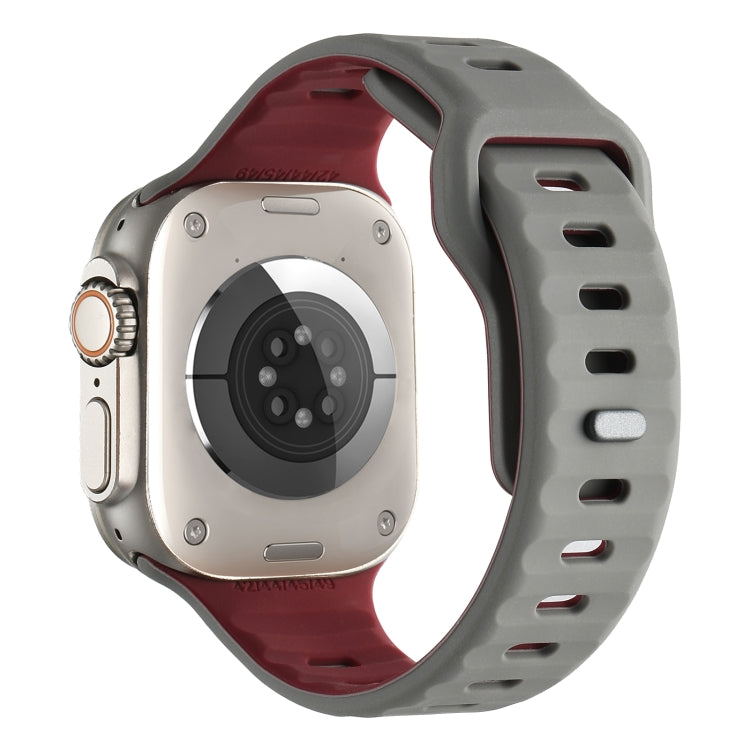 For Apple Watch 42mm / 41mm / 40mm / 38mm Horizontal Stripes Two-Color Silicone Watch Band(Grey Wine Red) by bashfashion