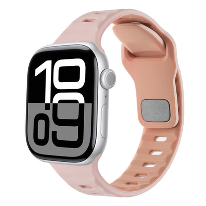 For Apple Watch 42mm / 41mm / 40mm / 38mm Horizontal Stripes Two-Color Silicone Watch Band(Pink Sand) by bashfashion