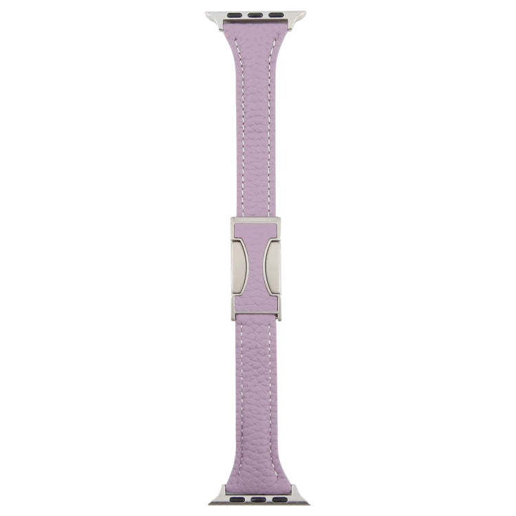 For Apple Watch 46mm / 49mm / 45mm / 44mm Slim Magnetic Buckle Genuine Leather Watch Band(Purple) by bashfashion