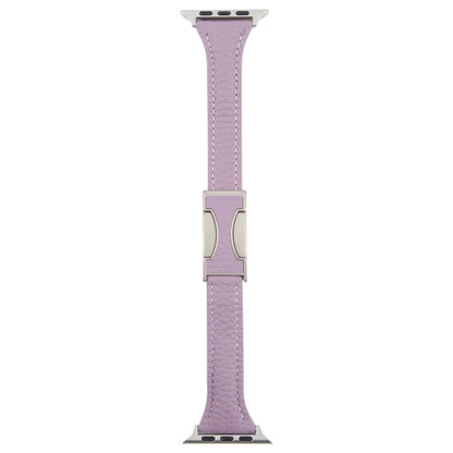 For Apple Watch 46mm / 49mm / 45mm / 44mm Slim Magnetic Buckle Genuine Leather Watch Band(Purple) by bashfashion
