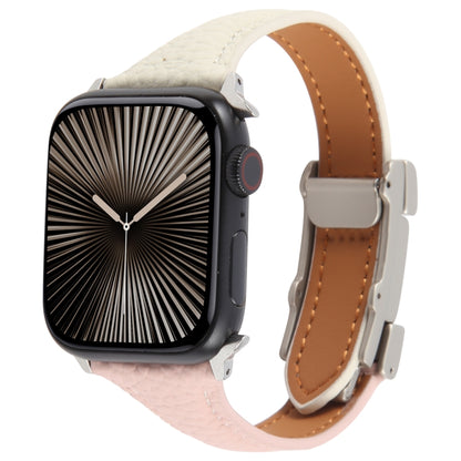 For Apple Watch 46mm / 49mm / 45mm / 44mm Slim Magnetic Buckle Genuine Leather Watch Band(Pink Beige) by bashfashion