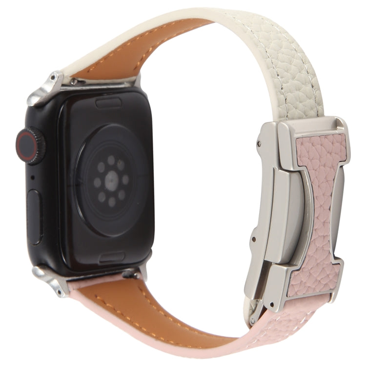 For Apple Watch 46mm / 49mm / 45mm / 44mm Slim Magnetic Buckle Genuine Leather Watch Band(Pink Beige) by bashfashion