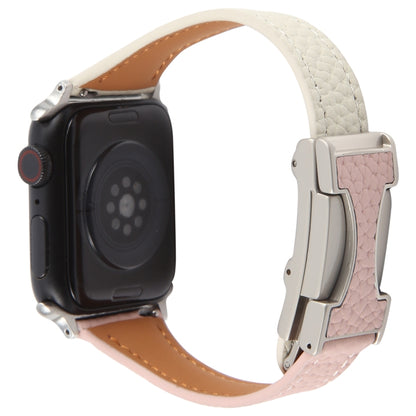 For Apple Watch 46mm / 49mm / 45mm / 44mm Slim Magnetic Buckle Genuine Leather Watch Band(Pink Beige) by bashfashion