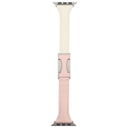 For Apple Watch 46mm / 49mm / 45mm / 44mm Slim Magnetic Buckle Genuine Leather Watch Band(Pink Beige) by bashfashion