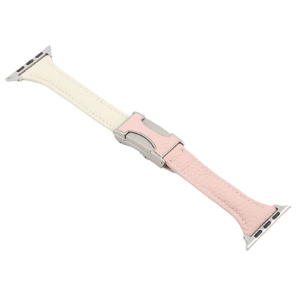 For Apple Watch 46mm / 49mm / 45mm / 44mm Slim Magnetic Buckle Genuine Leather Watch Band(Pink Beige) by bashfashion