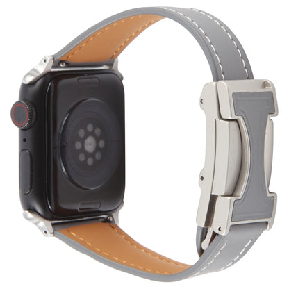 For Apple Watch 46mm / 49mm / 45mm / 44mm Slim Magnetic Buckle Genuine Leather Watch Band(Grey) by bashfashion