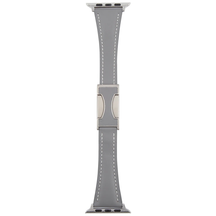 For Apple Watch 46mm / 49mm / 45mm / 44mm Slim Magnetic Buckle Genuine Leather Watch Band(Grey) by bashfashion