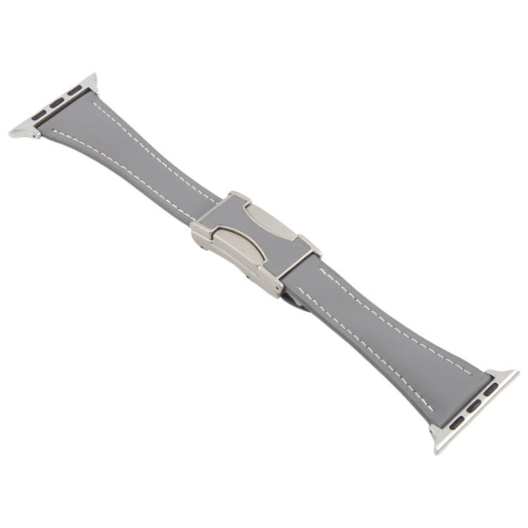 For Apple Watch 46mm / 49mm / 45mm / 44mm Slim Magnetic Buckle Genuine Leather Watch Band(Grey) by bashfashion