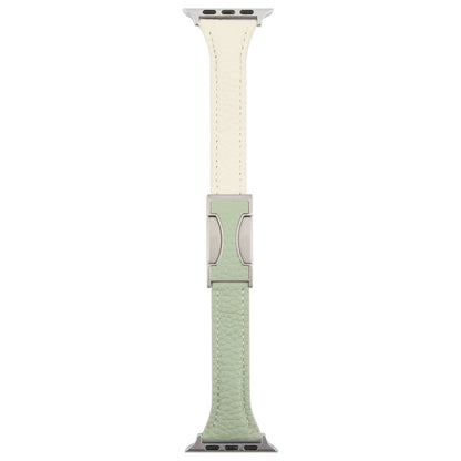 For Apple Watch 46mm / 49mm / 45mm / 44mm Slim Magnetic Buckle Genuine Leather Watch Band(Green Beige) by bashfashion