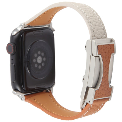 For Apple Watch 46mm / 49mm / 45mm / 44mm Slim Magnetic Buckle Genuine Leather Watch Band(Brown Beige) by bashfashion
