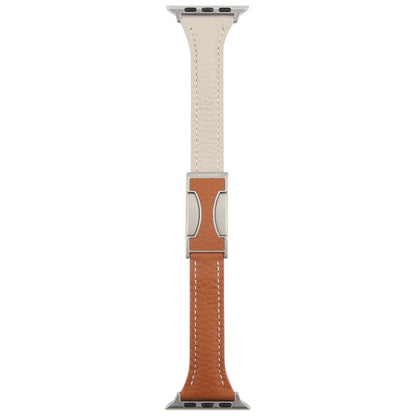 For Apple Watch 46mm / 49mm / 45mm / 44mm Slim Magnetic Buckle Genuine Leather Watch Band(Brown Beige) by bashfashion