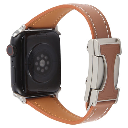 For Apple Watch 46mm / 49mm / 45mm / 44mm Slim Magnetic Buckle Genuine Leather Watch Band(Brown) by bashfashion