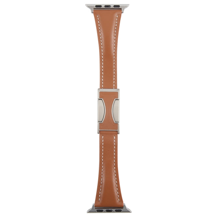 For Apple Watch 46mm / 49mm / 45mm / 44mm Slim Magnetic Buckle Genuine Leather Watch Band(Brown) by bashfashion