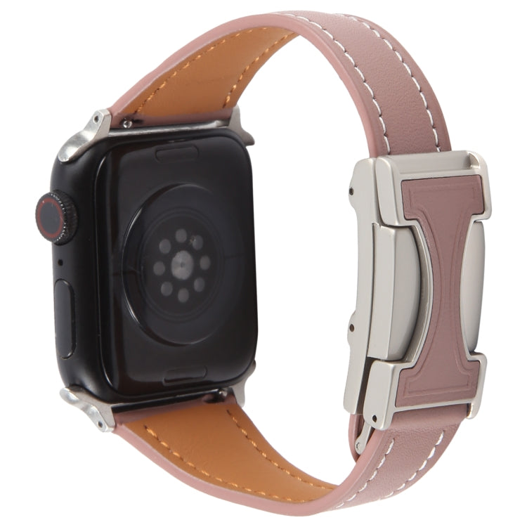 For Apple Watch 46mm / 49mm / 45mm / 44mm Slim Magnetic Buckle Genuine Leather Watch Band(Smoky Purple) by bashfashion