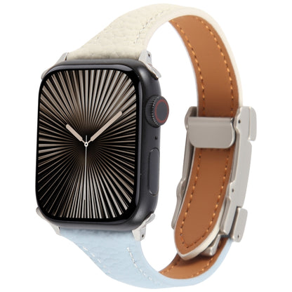 For Apple Watch 46mm / 49mm / 45mm / 44mm Slim Magnetic Buckle Genuine Leather Watch Band(Blue Beige) by bashfashion