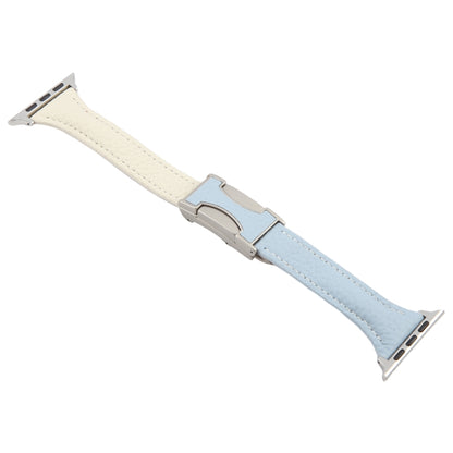 For Apple Watch 46mm / 49mm / 45mm / 44mm Slim Magnetic Buckle Genuine Leather Watch Band(Blue Beige) by bashfashion