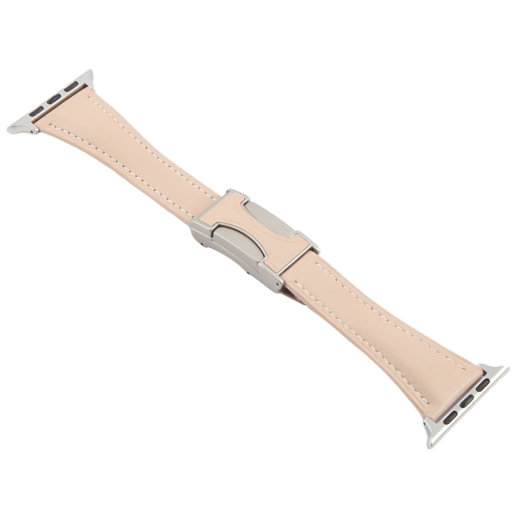 For Apple Watch 42mm / 41mm / 40mm / 38mm Slim Magnetic Buckle Genuine Leather Watch Band(Light Pink) by bashfashion