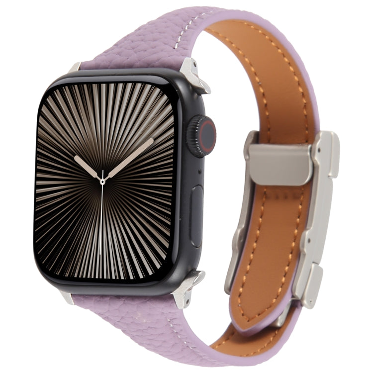 For Apple Watch 42mm / 41mm / 40mm / 38mm Slim Magnetic Buckle Genuine Leather Watch Band(Purple) by bashfashion