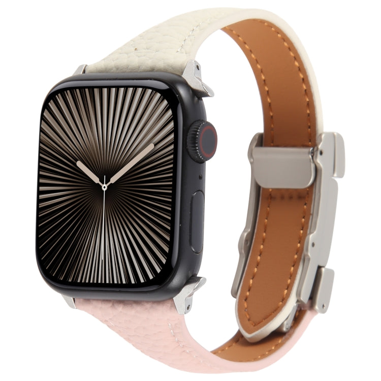 For Apple Watch 42mm / 41mm / 40mm / 38mm Slim Magnetic Buckle Genuine Leather Watch Band(Pink Beige) by bashfashion