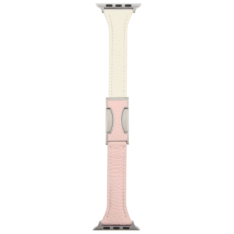 For Apple Watch 42mm / 41mm / 40mm / 38mm Slim Magnetic Buckle Genuine Leather Watch Band(Pink Beige) by bashfashion