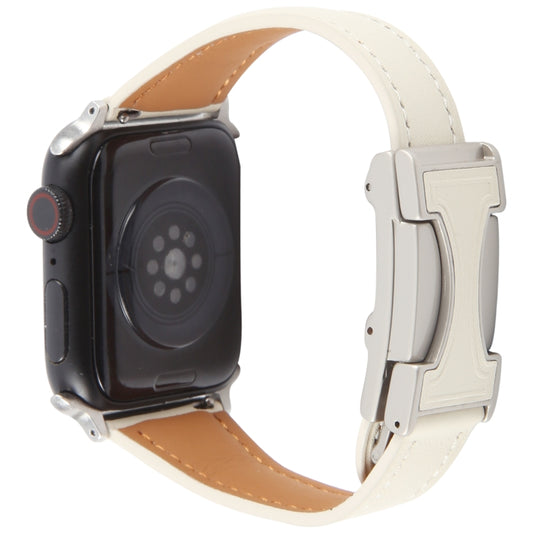 For Apple Watch 42mm / 41mm / 40mm / 38mm Slim Magnetic Buckle Genuine Leather Watch Band(Beige) by bashfashion