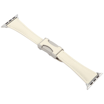 For Apple Watch 42mm / 41mm / 40mm / 38mm Slim Magnetic Buckle Genuine Leather Watch Band(Beige) by bashfashion