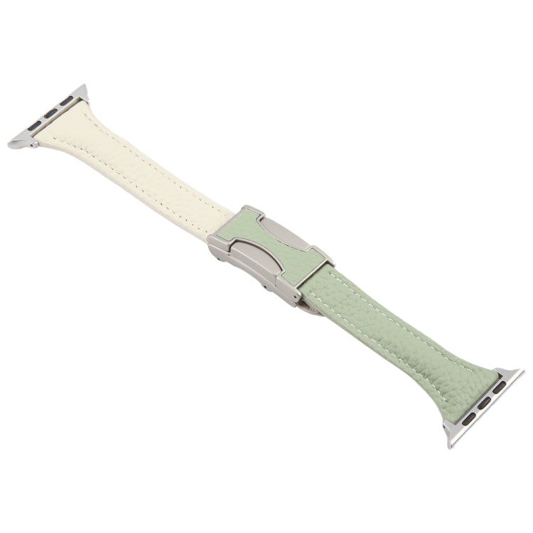 For Apple Watch 42mm / 41mm / 40mm / 38mm Slim Magnetic Buckle Genuine Leather Watch Band(Green Beige) by bashfashion