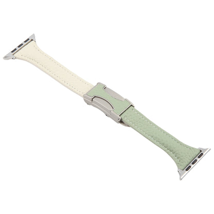 For Apple Watch 42mm / 41mm / 40mm / 38mm Slim Magnetic Buckle Genuine Leather Watch Band(Green Beige) by bashfashion