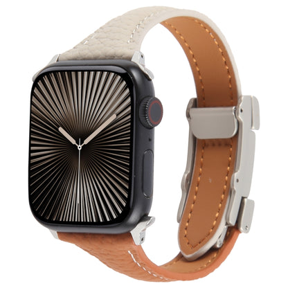 For Apple Watch 42mm / 41mm / 40mm / 38mm Slim Magnetic Buckle Genuine Leather Watch Band(Brown Beige) by bashfashion
