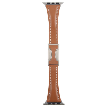 For Apple Watch 42mm / 41mm / 40mm / 38mm Slim Magnetic Buckle Genuine Leather Watch Band(Brown) by bashfashion