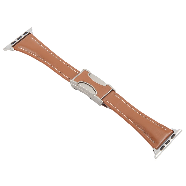 For Apple Watch 42mm / 41mm / 40mm / 38mm Slim Magnetic Buckle Genuine Leather Watch Band(Brown) by bashfashion