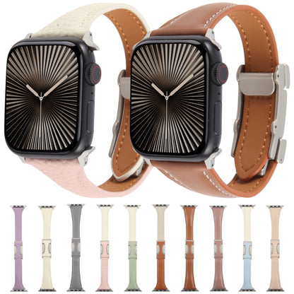 For Apple Watch 42mm / 41mm / 40mm / 38mm Slim Magnetic Buckle Genuine Leather Watch Band(Light Pink) by bashfashion