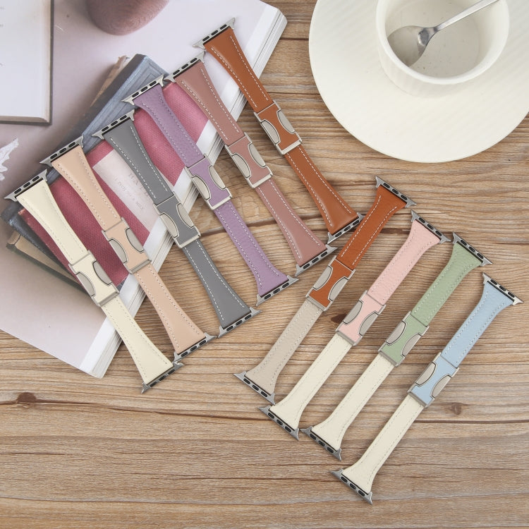 For Apple Watch 42mm / 41mm / 40mm / 38mm Slim Magnetic Buckle Genuine Leather Watch Band(Light Pink) by bashfashion